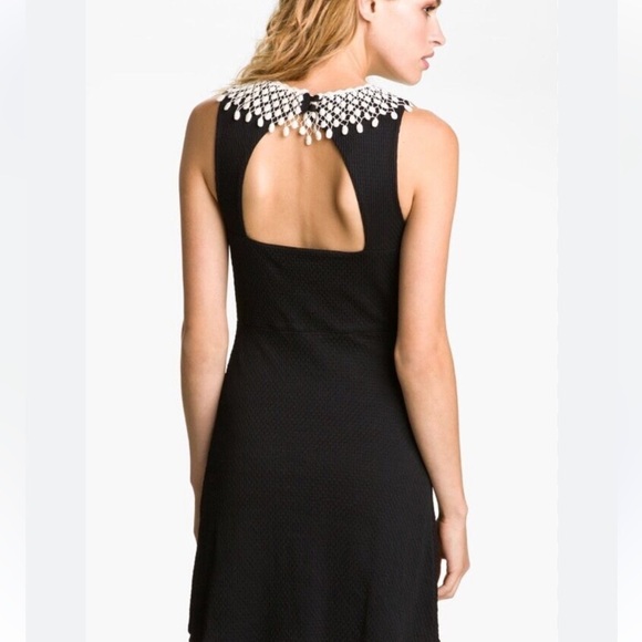 FREE PEOPLE Anthropologie Black Waffe Knit Collar Party Dress Size Small - Picture 3 of 8